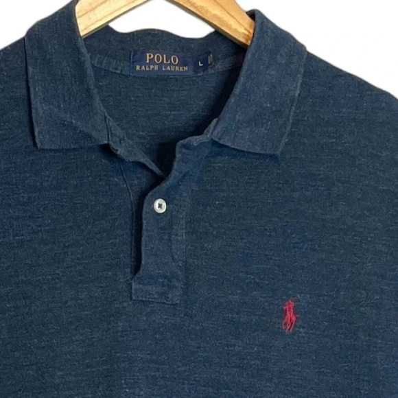 Polo Ralph Lauren | Polo Short Sleeve Golf Heathered Navy Red Logo - Picture 7 of 10